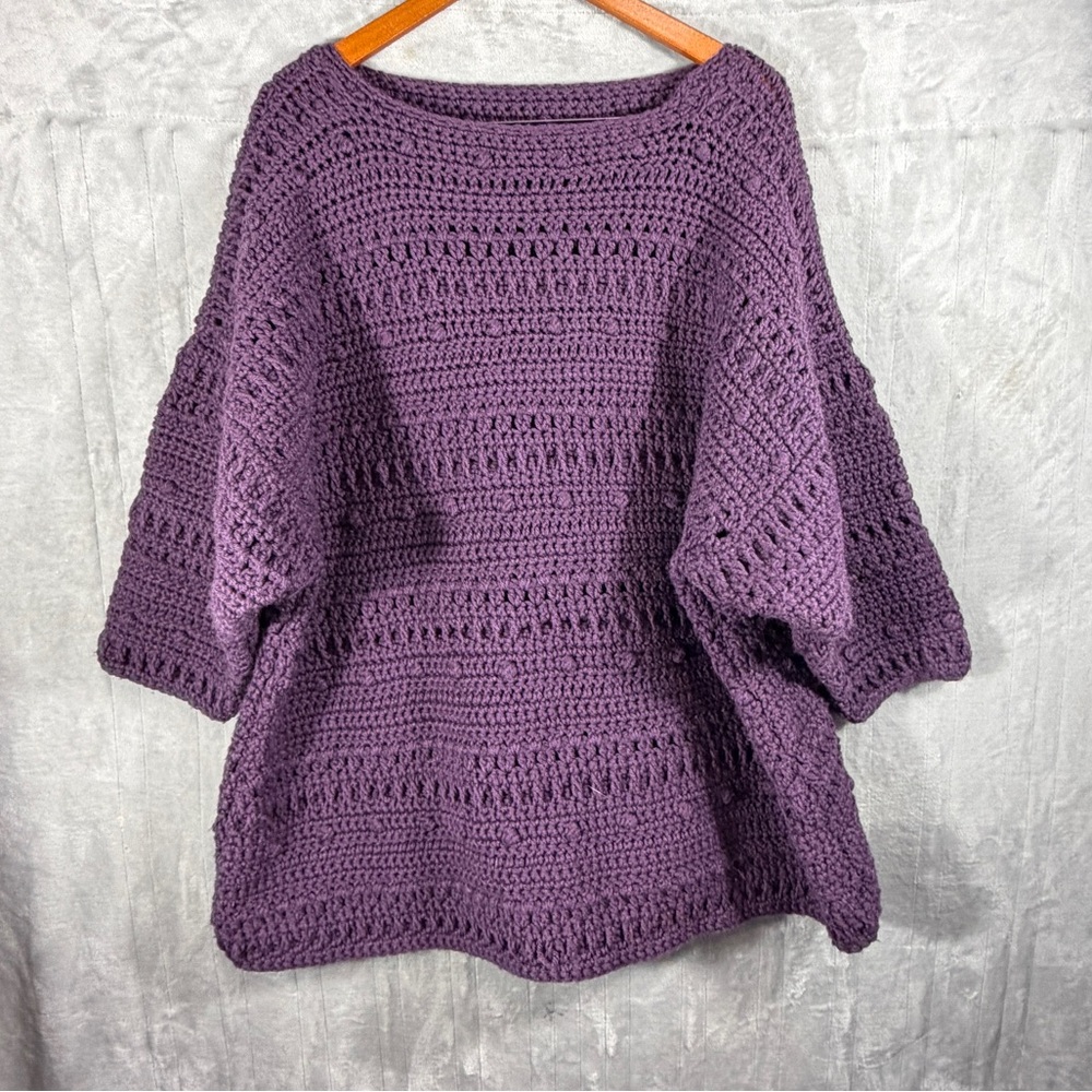 Handmade Oversized Crochet Sweater Purple Boho Slouchy Knit Top XXL